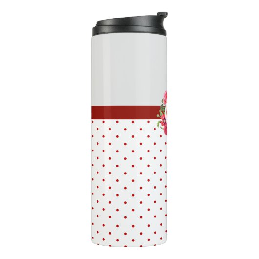 Waterverf roze rozen rode papavers met een groot m thermosbeker (Gedraaid links)