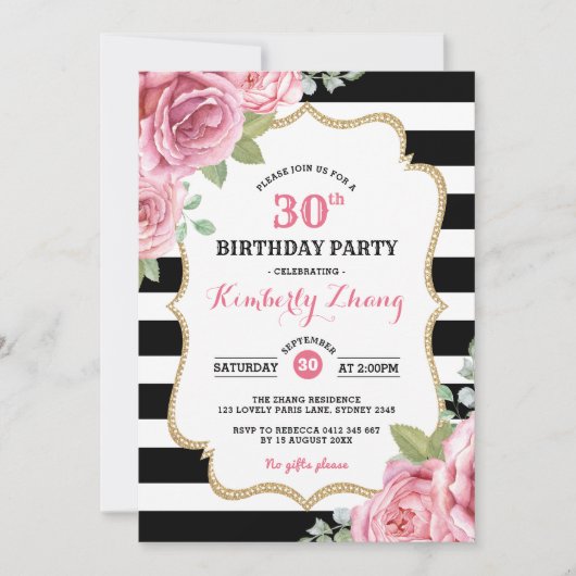 Waterverf roze rozen / Romantic Paris Birthday Kaart (Voorkant)