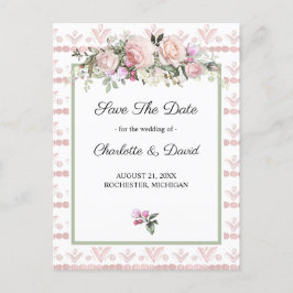 Waterverf roze rozen roze rozen sparen de Datum Aankondigingskaart