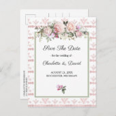 Waterverf roze rozen roze rozen sparen de Datum Aankondigingskaart (Voorkant / Achterkant)