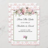 Waterverf roze rozen roze rozen sparen de Datum Save The Date (Voorkant / Achterkant)