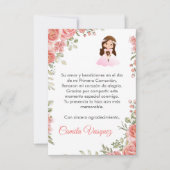 Waterverf Roze Rozen Schattige Eerste Communie Bedankkaart (Voorkant)