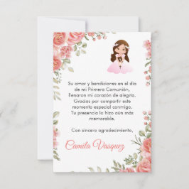 Waterverf Roze Rozen Schattige Eerste Communie Bedankkaart