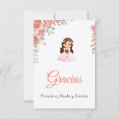 Waterverf Roze Rozen Schattige Eerste Communie Bedankkaart (Achterkant)