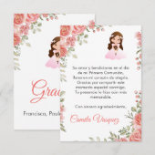 Waterverf Roze Rozen Schattige Eerste Communie Bedankkaart (Voorkant / Achterkant)