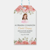 Waterverf Roze Rozen Schattige Primera Comunion Cadeaulabel (Voorkant)