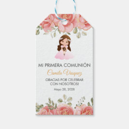 Waterverf Roze Rozen Schattige Primera Comunion Cadeaulabel