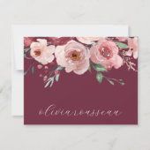 Waterverf Roze Rozen Script Bordeaux Wijn Notitiekaartje (Voorkant)