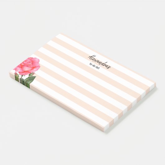 Waterverf roze rozen Shabby Chic Stripes Post-it® Notes (Schuin)