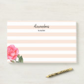 Waterverf roze rozen Shabby Chic Stripes Post-it® Notes (Op bureau)