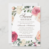 Waterverf roze rozen Sweet 16. Bloementuin Kaart (Voorkant)