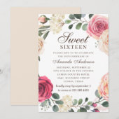 Waterverf roze rozen Sweet 16. Bloementuin Kaart (Voorkant / Achterkant)