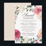 Waterverf roze rozen Sweet 16. Bloementuin Kaart<br><div class="desc">Waterverf roze rozen Sweet 16 verjaardag uitnodiging. Neem contact met me op als je extra items nodig hebt.</div>