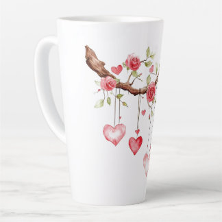 Waterverf Roze Rozen Tak Met Hangende Hartjes Latte Mok