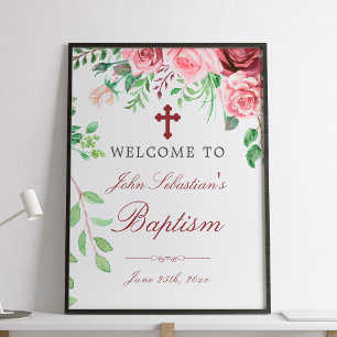 Waterverf Roze Rozen Tuin Doop Welkom bord Poster