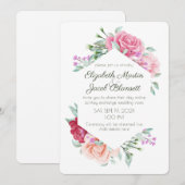 Waterverf roze rozen & Violets virtueel huwelijk Kaart (Voorkant / Achterkant)