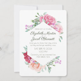 Waterverf roze rozen & Violets virtueel huwelijk Kaart