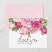 Waterverf roze rozen Vrijgezellenfeest Hartelijk d Bedankkaart (Voorkant / Achterkant)