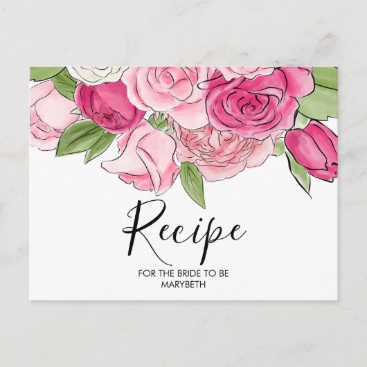 Waterverf Roze Rozen Vrijgezellenfeest Recept Kaar Briefkaart (Voorkant)