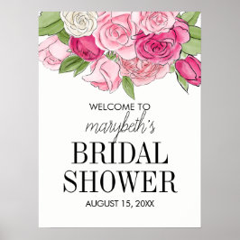 Waterverf roze rozen Vrijgezellenfeest WelkomstPos Poster