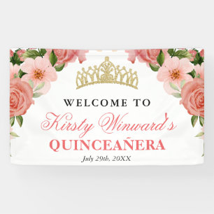 Waterverf Roze Rozen Welkom Quinceanera Spandoek