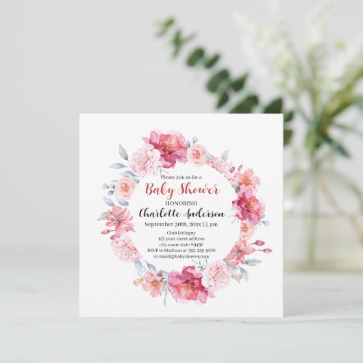 Waterverf Roze Rozen Wildflower Boho Baby shower Kaart (Staand voorkant)