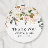 Waterverf Roze Rozen Wit Magnolias Bruiloft Bedankjes Labels (Voorkant)