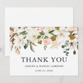 Waterverf Roze Rozen Wit Magnolias Bruiloft Bedankkaart (Voorkant / Achterkant)