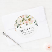 Waterverf Roze Rozen Wit Magnolias Bruiloft Ronde Sticker (Envelop)