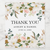 Waterverf Roze Rozen Wit Magnolias Bruiloft Wijn Etiket (Enkel label)