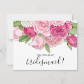 Waterverf roze rozen zijn mijn bruidsmeisje Kaart (Voorkant)