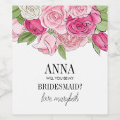 Waterverf Roze rozen zijn mijn bruidswijnlabel Wijn Etiket (Enkel label)