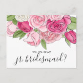 Waterverf roze rozen zijn mijn JR Bridesmaid Brief Uitnodiging Briefkaart (Voorkant)