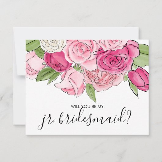 Waterverf roze rozen zijn mijn Jr. Bridesmaid Kaar Kaart (Voorkant)