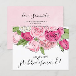 Waterverf roze rozen zijn mijn Jr. Bridesmaid Kaar Kaart