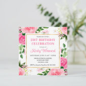 Waterverf Roze Rozen Zomerbloemen Verjaardag Kaart (Staand voorkant)