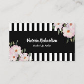 Waterverf roze rozen zwarte witte strepen schilder visitekaartje (Voorkant)