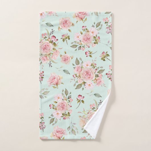 Waterverf Roze Rozenbloemen Bloempatroon Bad Handdoek (Handdoek)