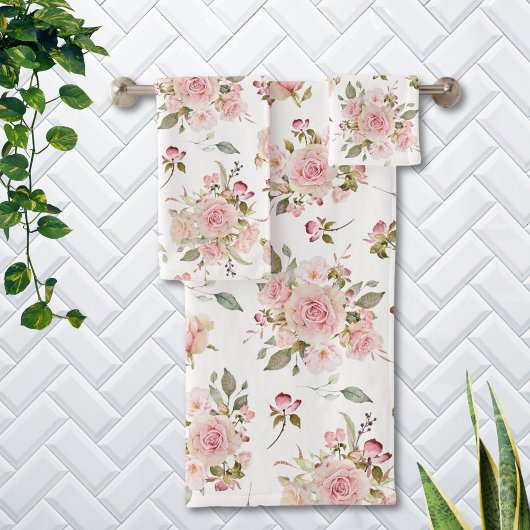Waterverf Roze Rozenbloemen Bloempatroon Bad Handdoek