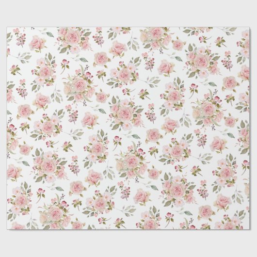 Waterverf Roze Rozenbloemen Bloempatroon Cadeaupapier (Vlak)