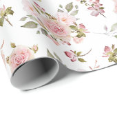 Waterverf Roze Rozenbloemen Bloempatroon Cadeaupapier (Rol Hoek)