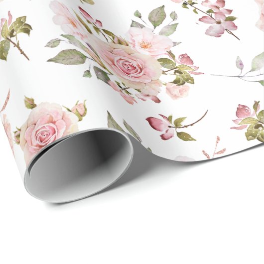 Waterverf Roze Rozenbloemen Bloempatroon Cadeaupapier (Rol Hoek)