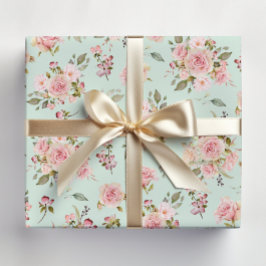 Waterverf Roze Rozenbloemen Bloempatroon Cadeaupapier