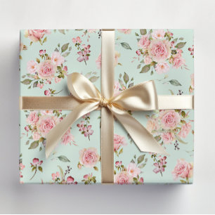 Waterverf Roze Rozenbloemen Bloempatroon Cadeaupapier