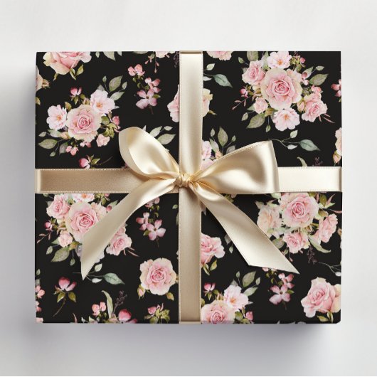Waterverf Roze Rozenbloemen Bloempatroon Cadeaupapier