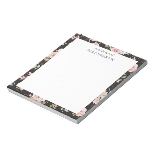 Waterverf Roze Rozenbloemen Bloempatroon Notitieblok (Linkerzijde)