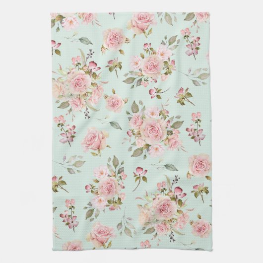 Waterverf Roze Rozenbloemen Bloempatroon Theedoek (Verticaal)