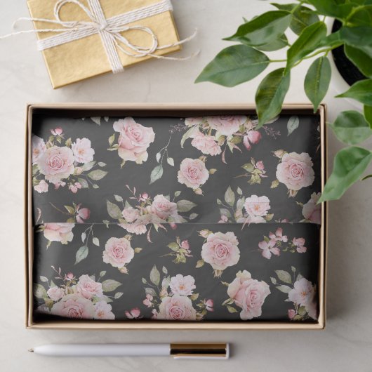 Waterverf Roze Rozenbloemen Bloempatroon Tissuepapier (Geschenk)