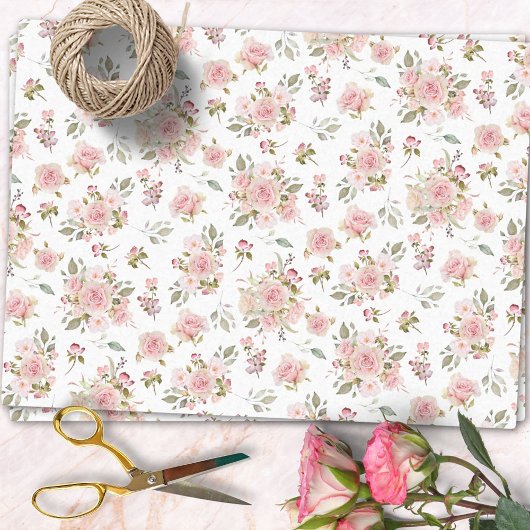 Waterverf Roze Rozenbloemen Bloempatroon Tissuepapier