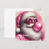 Waterverf roze Santa blaast roze bubble gum Feestdagenkaart (Voorkant / Achterkant)